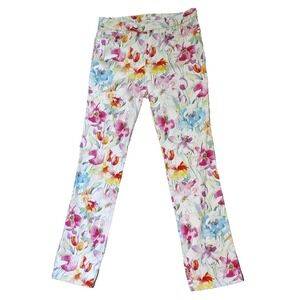 Leggiadro Womens Watercolor Floral Pants Sz 6 Rare Stretch Italy Straight Flower